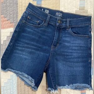 a.n.a Women's Dark Blue Frayed Hem Jean Shorts
